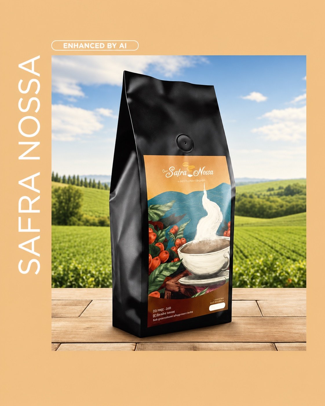 Estudo visual de embalagens de café Safra Nossa.