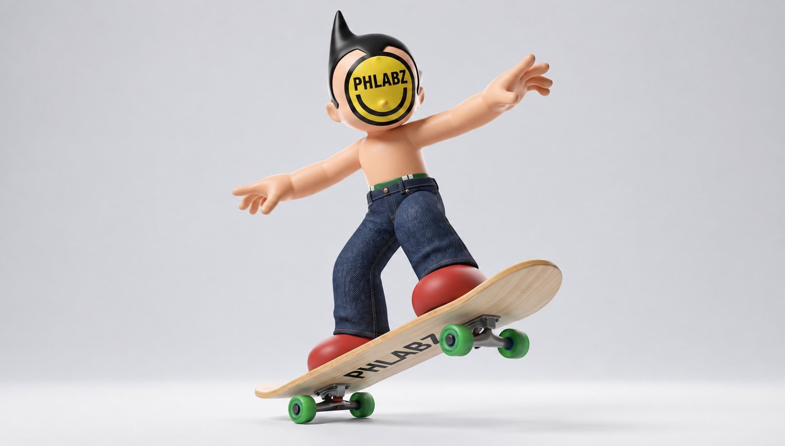 Personagem 3D da PHLABZ andando de skate.